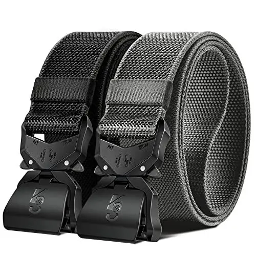 Produktbild: KEMISANT Taktischer Gürtel Herren 2er, Gürtel Militär Wandern Arbeitsgürtel 38mm,Schnellverschluss Metallschnalle(Schwarz/Hellgrau-145cm/46-50