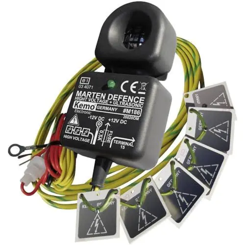 Produktbild: Kemo M186 Marder-Abwehr für Kraftfahrzeuge 12 V/DC. Vertreibt Marder durch elektrisch aufgeladene 200 - 300 V/DC Hochspannungsplättchen und starke, aggressiv pulsierende Ultraschalltöne, Schwarz