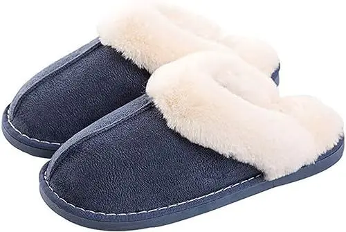 Produktbild: Kemosen Damen Hausschuhe Herren Pantoffeln Winter Warme Weiche Slippers Plüsch Flauschige Flache Schuhe,Dunkelblau,42/43 EU