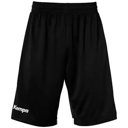 Produktbild: Kempa Herren Player Long Kurze Hose Shorts f r Sport Fitness Gym Basketball Handball Jogginghose mit elastischem Bund, Schwarz/Weiß, L EU