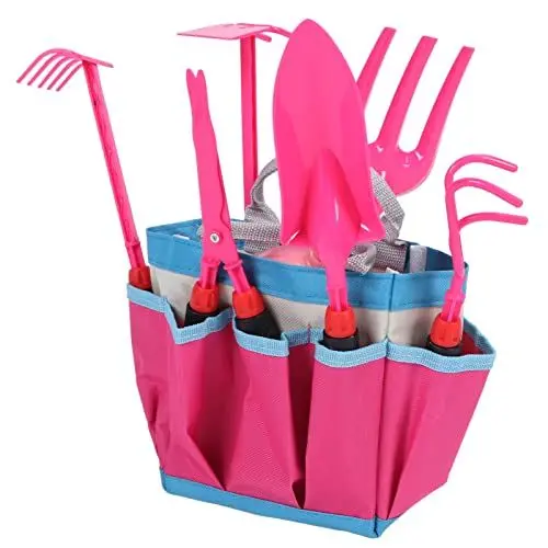 Produktbild: KENANLAN Kinder-Gartenset, Rollenspiel-Spielzeug, Schürze, Sonnenhut, Handschuhe, Kleinkind-Gartenwerkzeug-Set für Kinder, Rosa
