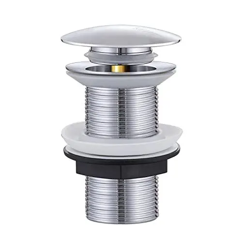 Produktbild: KENES Universal Ablaufgarnitur Ohne Überlauf Chrom, Pop Up Ablaufventil für Waschbecken & Waschtisch, Push-open Ventil Abflussgarnitur, Messing Click-Clack Ablauf Abfluss