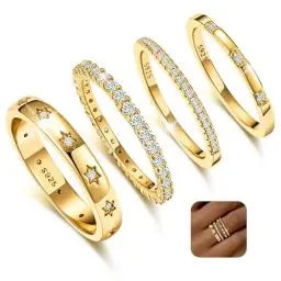 Produktbild: KENIY 4 Stück Gold Ringe Frauen Stapelringe mit Zirkonia 14 Karat Vergoldete Ringe Set Ring Gold Damen Fingerring Daumenringe Verlobungsring Schmuck Größe 54-65