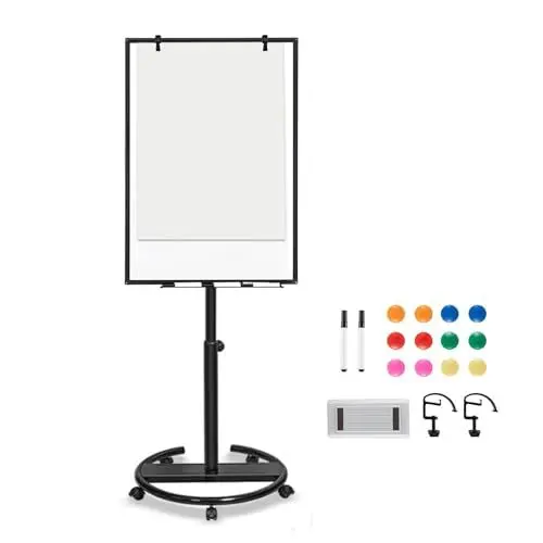 Produktbild: Kensbro Flipchart Whiteboard,Whiteboard fahrbar mit Rollenfuss Ständer 100x70cm Höhenverstellbar bis 200cm,Flip Chart mit Magnettafel rollbar