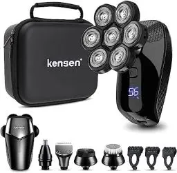 Produktbild: kensen Glatzen Rasierer Herren, 5 in 1 Kopfrasierer Glatze Wasserdichter Head Shaver Men Nass Trocken 7D Auto Rasierer Kopf Wiederaufladbar haarschneidemaschine für Bart Wangen mit LCD