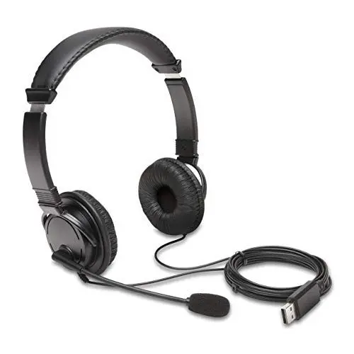 Produktbild: Kensington USB-HiFi-Kopfhörer mit Mikrofon, Hochwertiger Stereosound, Einstellbares Mikrofon mit Geräuschunterdrückung (Noise-Cancelling), Headset für Konferenzen, Calls oder Gaming, Schwarz, K97601WW