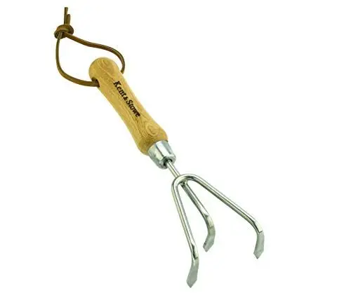 Produktbild: Kent & Stowe 3 Zinken-Grubber – Handgrubber aus Edelstahl, zum Aufbrechen verhärteter Böden, Gartenkralle mit Stiel aus Eschenholz, Länge: 28 cm