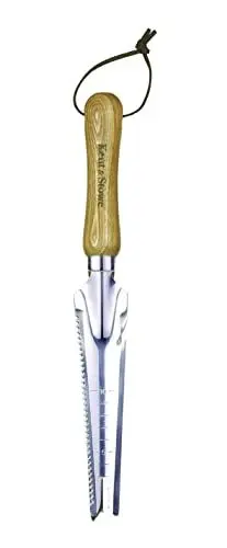 Produktbild: Kent & Stowe Multifunktionsunkrautjäter – Unkrautjäter mit Kratzzinke & Schneidklinge aus Edelstahl, Mooskratzer mit Holzstiel, Länge: 33,5 cm