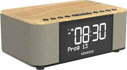 Produktbild: Kenwood CR-ST40DAB-M - Stereo Radiowecker mit 3 Weckzeiten, DAB+, UKW, Bluetooth, USB, Ladefunktion, großes Display, 5-stufig dimmbar, 6 Watt RMS, Stationsspeicher, Holz-Look