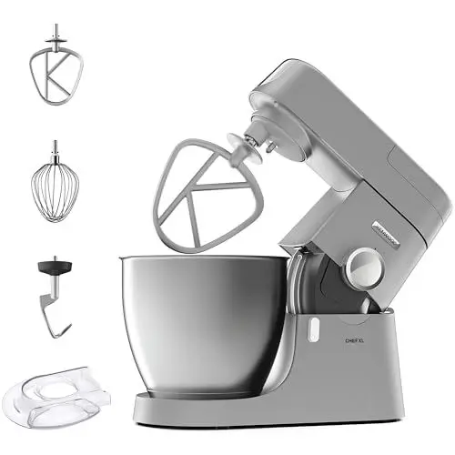 Produktbild: Kenwood Chef XL KVL4100S – Küchenmaschine mit großer 6,7 l Edelstahl-Rührschüssel, multifunktionaler Küchenhelfer, 1200 W, inkl. 3-teiligem Patisserie-Set, silber