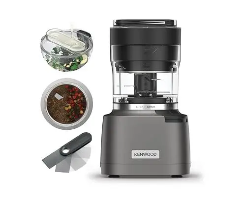 Produktbild: Kenwood Duo Prep 2-in-1 CHP80.000SI Multi-Zerkleinerer & Mahler, Quadblade-Klingen, Hochgeschwindigkeits-Mahlwerk, kompakt, Pulsfunktion, Rutschfest, 500-ml-Behälter , Spülmaschinenfest, 800W, Silber