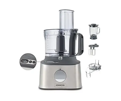 Produktbild: Kenwood Multipro Compact+ FDM315SS Kompakt-Küchenmaschine, 2,1 Liter, Integrierte Waage, Edelstahl Messer, 4 Arbeitsscheiben und 5 weitere Zubehör-Teile, Metallgehäuse, 800 Watt, silber