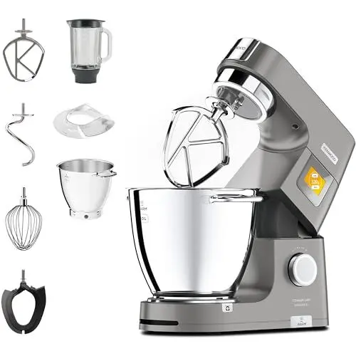Produktbild: Kenwood Titanium Chef Patissier XL KWL90.034SI – Küchenmaschine mit integrierter Waage & 7 L Rührschüssel mit Wärmefunktion, 1400 Watt, inkl. 4-teiligem Patisserie-Set, silber