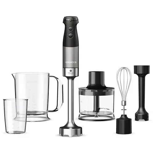 Produktbild: Kenwood Triblade XL Pro Stabmixer HBM80.322BK, 1200W, variable Geschwindigkeiten, Edelstahl(Pürierfuß), Schneebesen, Emulgieraufsatz, 500ml Zerkleiner, 700 & 250ml Becher, spülmaschinenfeste Teile
