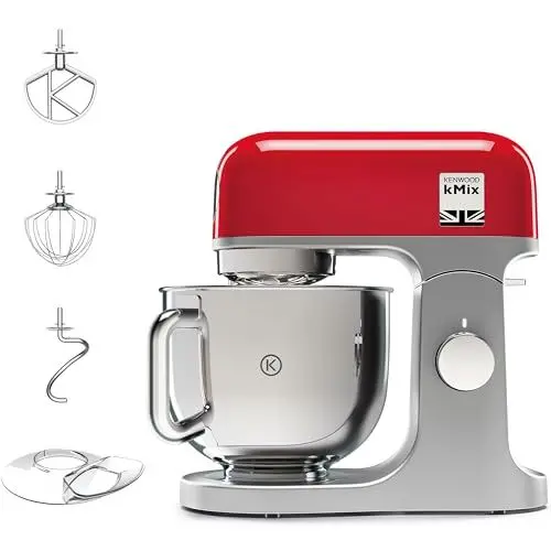 Produktbild: Kenwood kMix KMX750RD Küchenmaschine, 5 l Edelstahl Schüssel, Safe-Use-Sicherheitssystem, Metallgehäuse, 1000 Watt, inkl. 3-Teiligem Patisserie-Set und Spritzschutz, Rot
