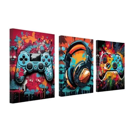 Produktbild: Kepuarm 3 Stück Gaming Poster mit Rahmen,Gaming Bilder,Wandbilder Set Wohnzimmer,Wandbilder für Jungen Teenager Schlafzimmer Spielzimmer Kinderzimmer Geschenk Dekor 30×40cm（12×16in） (12x16inch,Bunt)