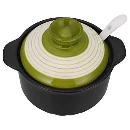Produktbild: Keramik Retro Japanische Zuckerschale: Keramik Gewürzbox Porzellan Gewürz Glas Gewürzbehälter Keramik Eintopftopf mit Deckel Löffel Kasserolle Topf Dampfbecher Cruet Gewürztopf
