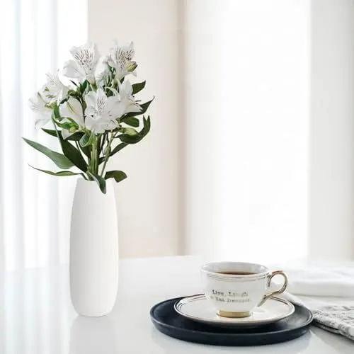 Produktbild: Keramik Vase, Blumenvase Keramik Vasen für Blumen, Dekorative Vasen 20cm Hoch für Pampasgras Deko, Modern Vase Weiß für Home Wohnzimmer Esstisch Bauernhaus Büro Dekor