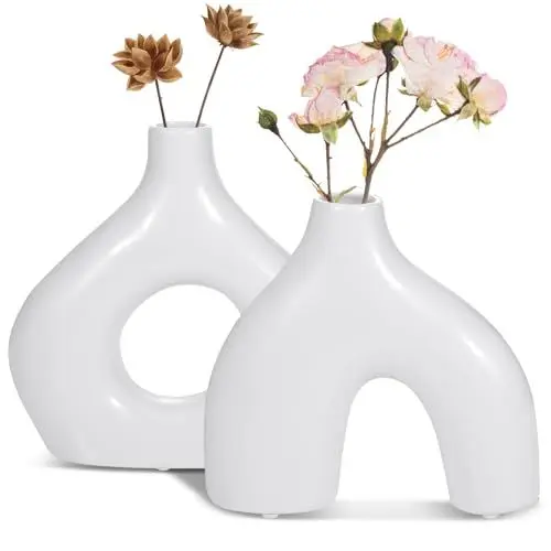 Produktbild: Vasen Deko-Set of 2 Keramik Vase Weiß,für pampasgras deko Wohnzimmer blumenvase, trockenblumen klein Porzellan vase,tischdeko für Home Decor Schlafzimmer deko modern,deko Flur Aesthetic Room Decor