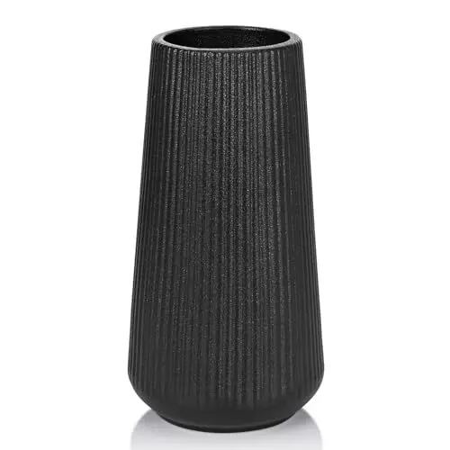Produktbild: Keramik Vase, GUKJOB Blumenvase Keramik Vasen für Blumen, Dekorative Vasen für Pampasgras Deko, Modern Kleine Vase für Home Wohnzimmer Esstisch Bauernhaus Büro Dekor (Schwarz)
