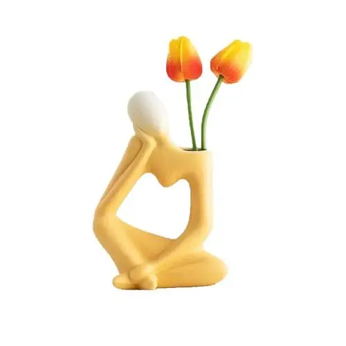Produktbild: Keramik Vase Spaß Cool - Innjoii Deko Wohnzimmer Modern Einzigartige Blumenvase Einzigartig Dekoration Kleine Vasen Funky Zuhause Kamin Schlafzimmer KüChe ZentrumDekoration Hochzeit Schreibtisch,Gelb