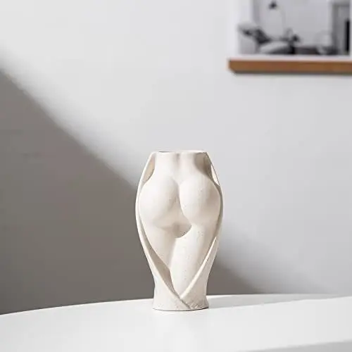 Produktbild: Keramik Vase Beige für Pampasgras, 17cm-Hoch, Kreatives Design Blumenvase Modern Deko, Ideal Zur Lagerung von Trockenblumen & Blumen, Handmade Kleine Dekoration Ornamente (Creme Beige)