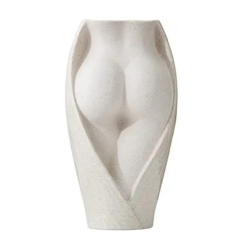 Produktbild: Keramik Vase Weiß für Pampasgras, Kreative Körper Design Blumenvase Modern Deko, Ideal für Trockenblumen & Blumen, Handmade Kleine Dekoration Ornamente