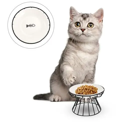 Produktbild: Keramik-Katzennäpfe erhöhter Futternapf – erhöhter Hundenapf mit Ständer, Anti-Erbrechen und verhindert Nackenschmerzen, Haustierfutter, Wassernäpfe für Katzen, Welpen, Hunde