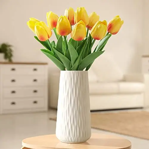 Produktbild: Keramik Vase Weiß für Heimdekoration, 20 cm Moderne Flower Blumenvase, 8 in Kunst-Textur Vasen Deko, Tafelaufsätze, Eingangsregal, Wohnzimmer, Tischdekoration