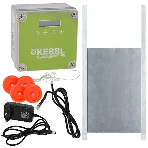 Produktbild: Kerbl 70546 Automatische Hühnertür Set inklusive Schiebetüre, Hühnerklappe Geflügelklappe Geflügelstallklappe Tür 300 x 400mm