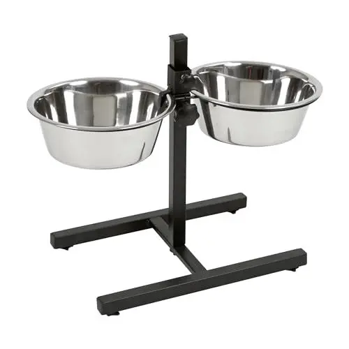 Produktbild: Kerbl Futterbar inklusive Edelstahlnäpfe, Stufenlos Verstellbarer Hunde Fressnapf, 2 x 2800 ml, Höhe 43 cm, Schwarz