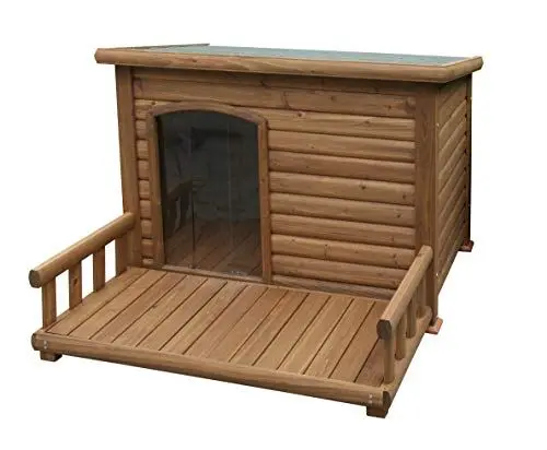 Produktbild: KERBL Hundehütte mit Terrasse (Hundehaus mit Schwingtüre, 117,5 x 79,5 x 18 cm Hundebereich) 82397