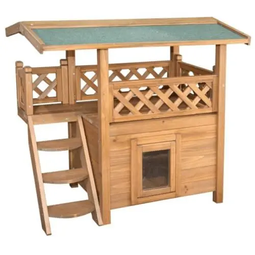 Produktbild: Kerbl Katzenhaus Lodge (L x B x H 77 x 50 x 73 cm, für Innen- und Außenbereich, mit wetterfesten Bitumendach) 82790