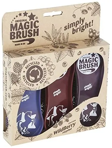 Produktbild: Kerbl Original Magic Brush Bürstensets Pferdebürste Pferdepflege Massagebürste, Wildberry Recycled, 3er Set
