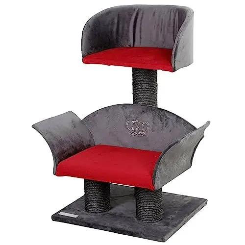 Produktbild: Kerbl Kratzbaum Lounge Deluxe (Farbe grau/rot, Höhe 70 cm, für kleine bis mittelgroße Katzen, mit Natursisal) 81548