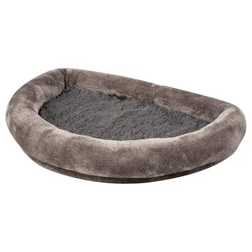 Produktbild: Kerbl Pet Pet Fensterliegebett, Erhöhter Liegeplatz für Katzen, Gepolsterter Rand, Weicher Plüschbezug, Stabile Holzkonstruktion, Anpassbar an die Tiefe des Fensterbretts, 55x35x10 cm, Grau