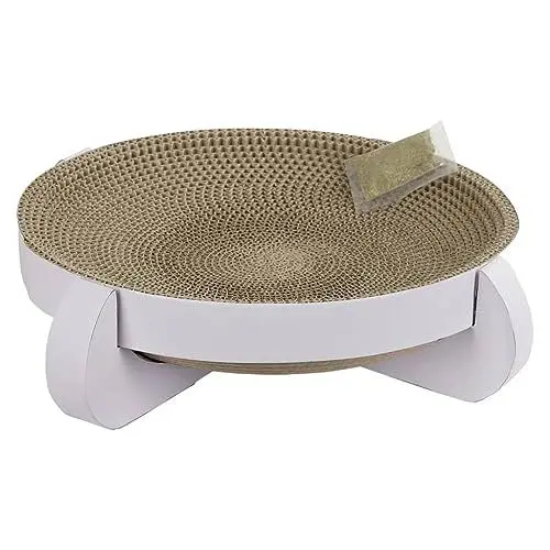 Produktbild: Kerbl Katzenkratzbett Platinum (L x B x H 35 x 35 x 10 cm, mit separatem CatNip-Beutel, aus leichtem Material) 81555