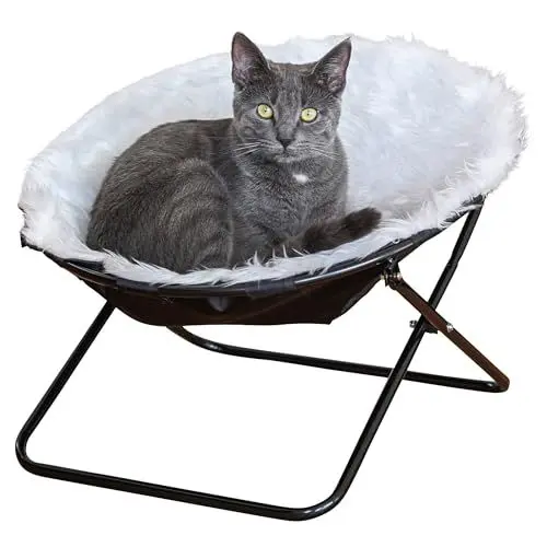 Produktbild: Kerbl Pet Pet Liegemulde Sharon, Kuscheliger Katzenliegeplatz, Mit Plüschbezug, Klappbares Metallgestell, Ø 50cm, Weiß