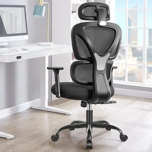 Produktbild: KERDOM Bürostuhl Ergonomischer Schreibtischstuhl,mit Verstellbarer Kopfstütze, Armlehnen, Lendenwirbelstütze, gegen Rückenschmerzen Bürostuhl 150kg/330LB Belastbar(Schwarz)