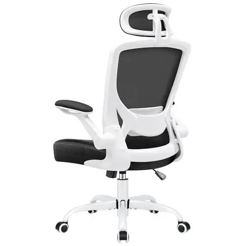 Produktbild: KERDOM Bürostuhl Schreibtischstuhl Ergonomisch, Chefsessel mit Verstellbarer Kopfstütze, Armlehnen, Drehstuhl Wippfunktion bis 135° Bürostuhl 150 kg Weiß