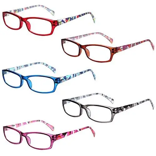 Produktbild: Kerecsen 5 Paar Lesebrille Stilvolle Musterrahmen Leser Qualität Mode Damen Brille für Frauen (5 Farbe Mischen, 2.0)