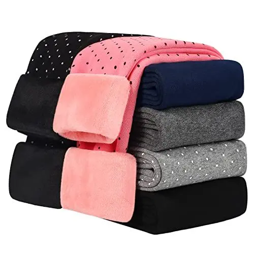Produktbild: KEREDA Mädchen Leggings Thermo Gefüttert Warme Winter Dicke 2er-Pack,Schwarz Tupfen/Rosa Tupfen,EU 152-158,Manufacturer 170