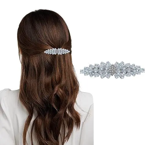 Produktbild: KERTFGOKU Strass Haarspange 1 Stück Silber Perle Haarspangen Hochzeit Kopfbedeckungen Haarschmuck Kristall Haarspange Haarschmuck für Frauen & Mädchen(Fliege Lang)