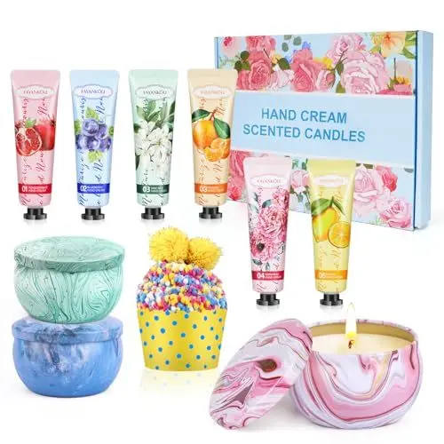 Produktbild: Geschenke für Frauen,Handcreme Weihnachten,Handcreme Mini Männer, 2 Duftkerzen Set Geschenke, Kleine Adventskalender Geschenkset für Freundin