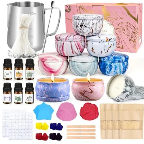 Produktbild: Kerzen Selber Machen Set, DIY Kerzenherstellung Kit für Kinder und Erwachsene, Weihnachten Duftkerzen Geschenk Mit 4x122g Bienenwachs, 9 Kerzendosen, 6 Duftöl, 8 Farbblöcken, Kerzen Gießen & Zubehör