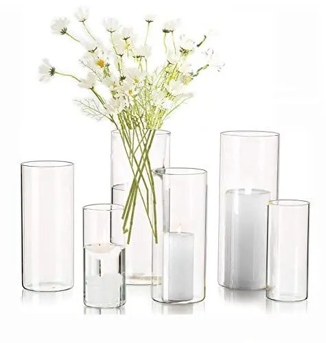 Produktbild: Kerzenhalter Glas Set EylKoi - Zylindervase Bulk Klar Glaszylinder, Kerzengläser 2 Sätze (3 Stück/Sätze), Glaszylinder Mit Boden, Vase für Pampasgras Groß Tischdeko für DieHochzeit15cm+20cm+25cm(Hoch)