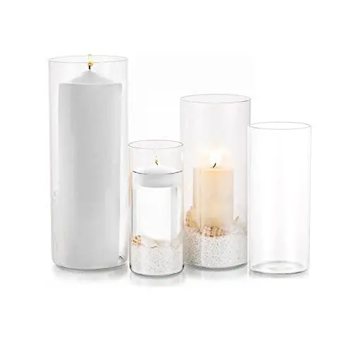 Produktbild: Kerzenhalter Glas Set EylKoi - Zylindervase Bulk Klar Glaszylinder, Kerzengläser 4 Stück/Set, Glaszylinder Mit Boden, Vase Für Pampasgras Groß Tischdeko Für Die Hochzeit, 10cm+15cm+20cm+25cm(Hoch)