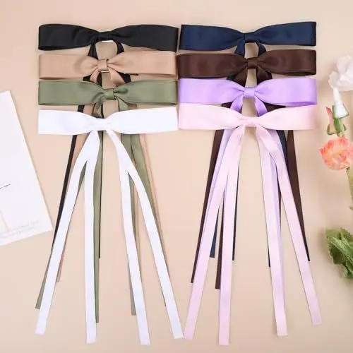 Produktbild: Kesfey Haarspangen mit Schleife und Quastenband für Damen, Mädchen, Haarschleifen mit langem Schwanz, seidiges Satin-Haarband, Haarspangen (8 Farben), 8 Stück
