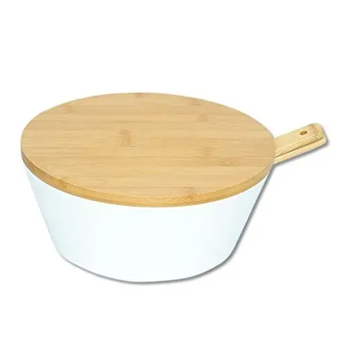 Produktbild: Kesper Obst- & Salatschale mit Besteck & Deckel aus Bambus 26 cm, Höhe 11 cm, Salat Schüssel aus Kunststoff, Weiss, 32620
