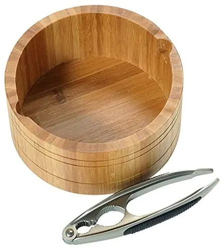 Produktbild: Kesper | Nussschale mit Nussknacker, Material: Bambus, Edelstahl, Maße: Ø 17 x H 8 cm, Farbe: Braun, Silber | 62822